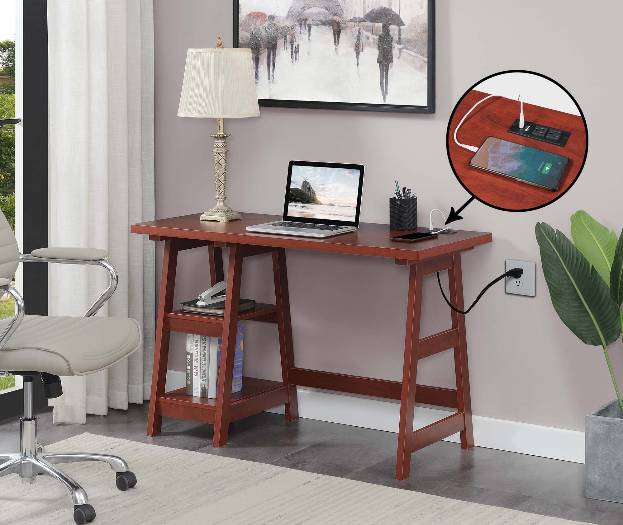 Picture of Convenience Concepts 090117CHEL 47 x 20.25 x 29.25 in. Designs2Go Trestle Desk with Charging Station