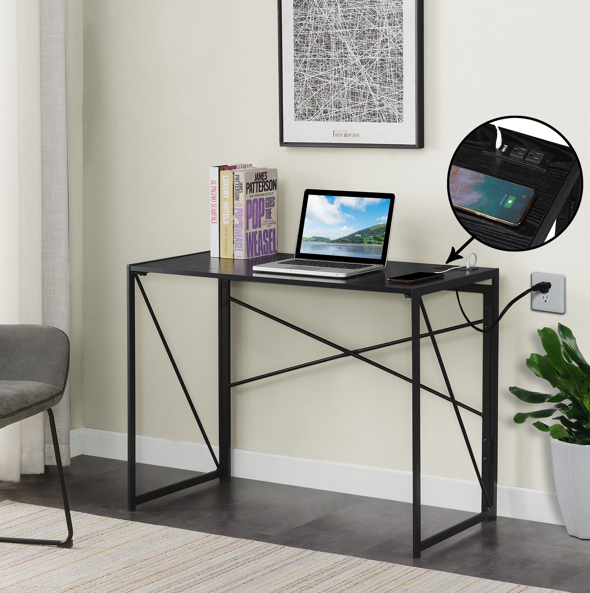 Picture of Convenience Concepts 090111BLBLEL 39.5 x 19.75 x 29.5 in. Xtra Folding Desk with Charging Station