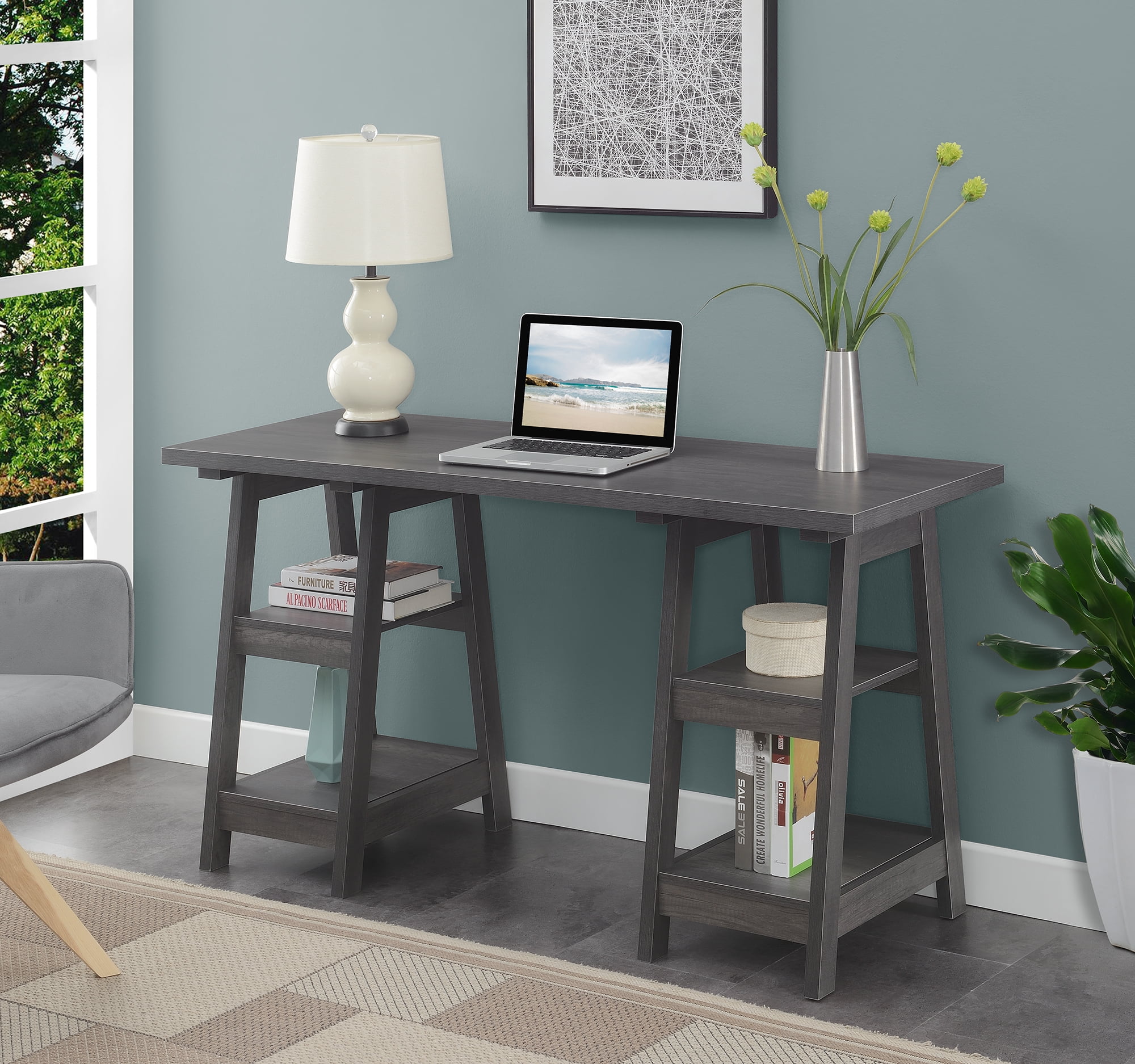 Picture of Convenience Concepts 090207CGY 47 x 20 x 29 in. Designs2Go Double Trestle Desk&#44; Charcoal Gray