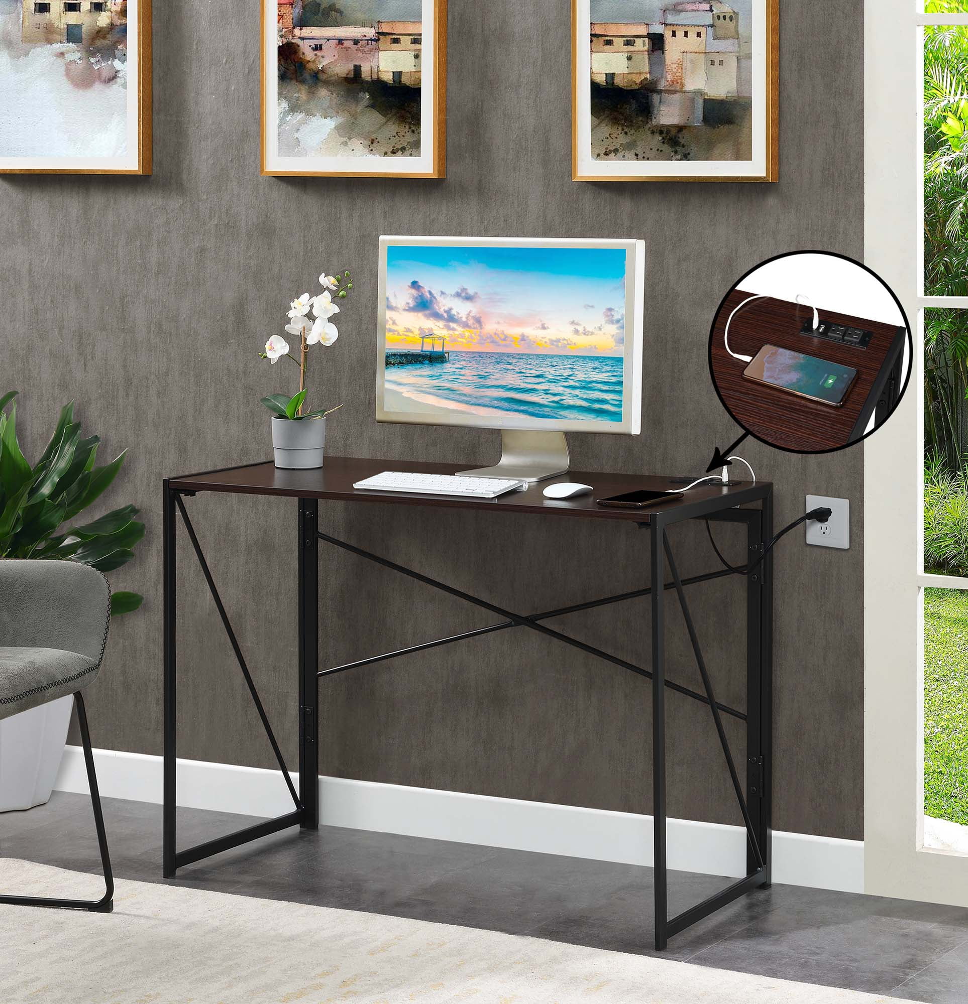 Picture of Convenience Concepts 090111ESBLEL 39.5 x 19.75 x 29.5 in. Xtra Folding Desk with Charging Station&#44; Espresso & Black