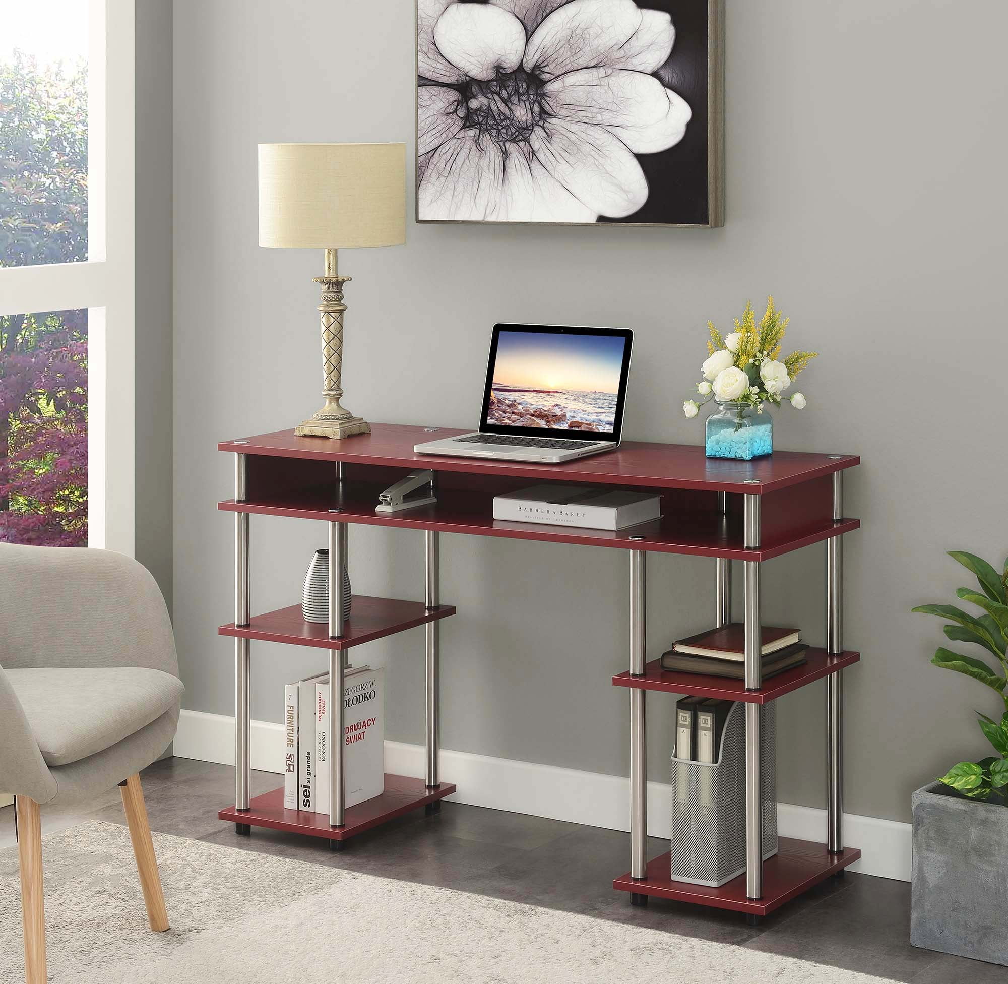 Picture of Convenience Concepts 131436CR 47.25 x 15.75 x 30 in. Designs2Go No Tools Student Desk with Shelves&#44; Cranberry Red