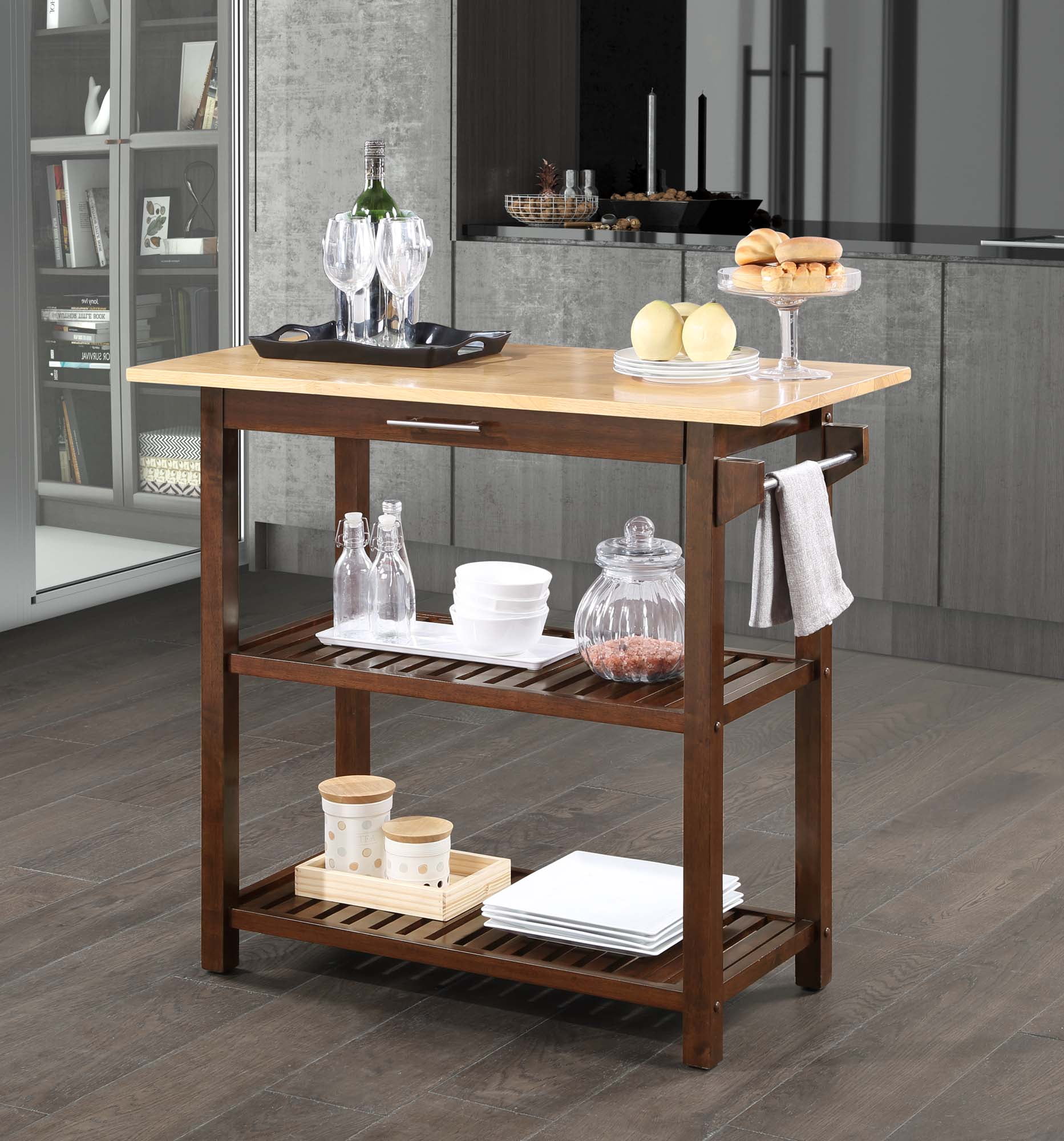 Picture of Convenience Concepts 802255BBMG Designs2Go 3 Tier Butcher Block Kitchen Prep Island with Drawer&#44; Burgundy