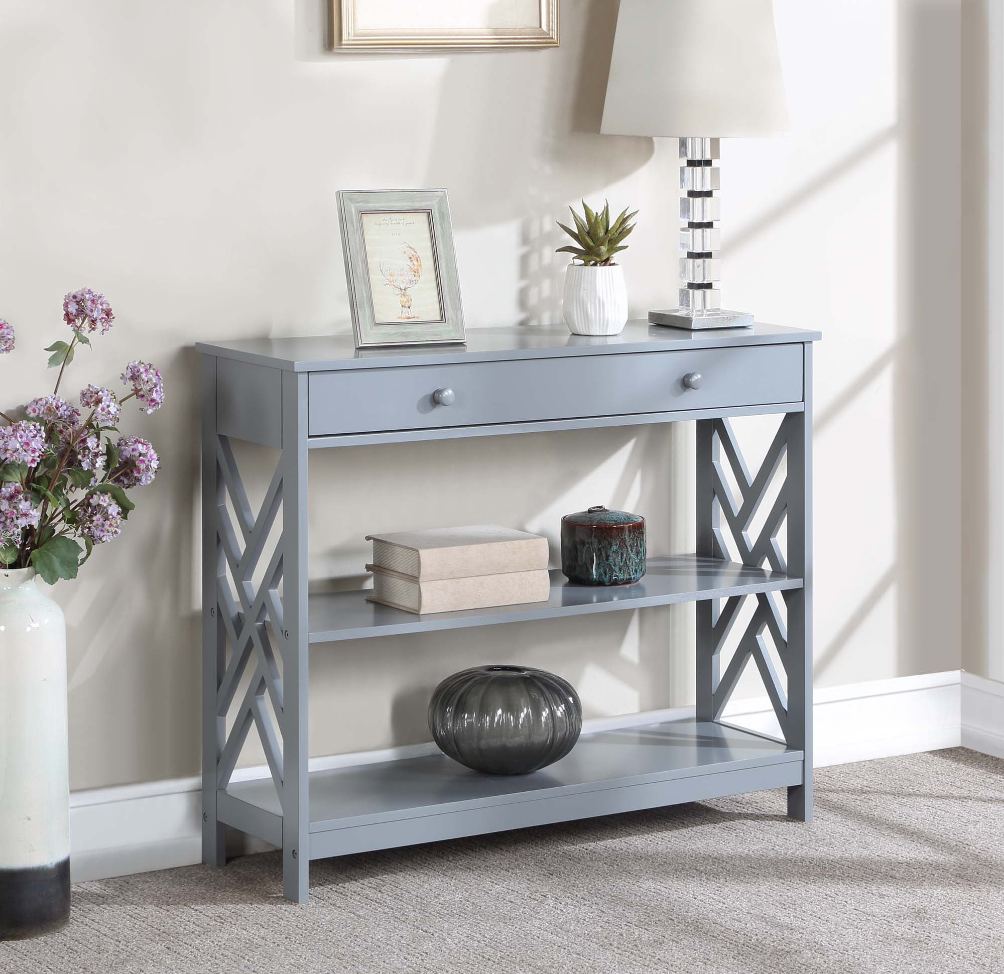 Convenience Concepts Titan 1-Drawer Console Table with Shelves, Gray