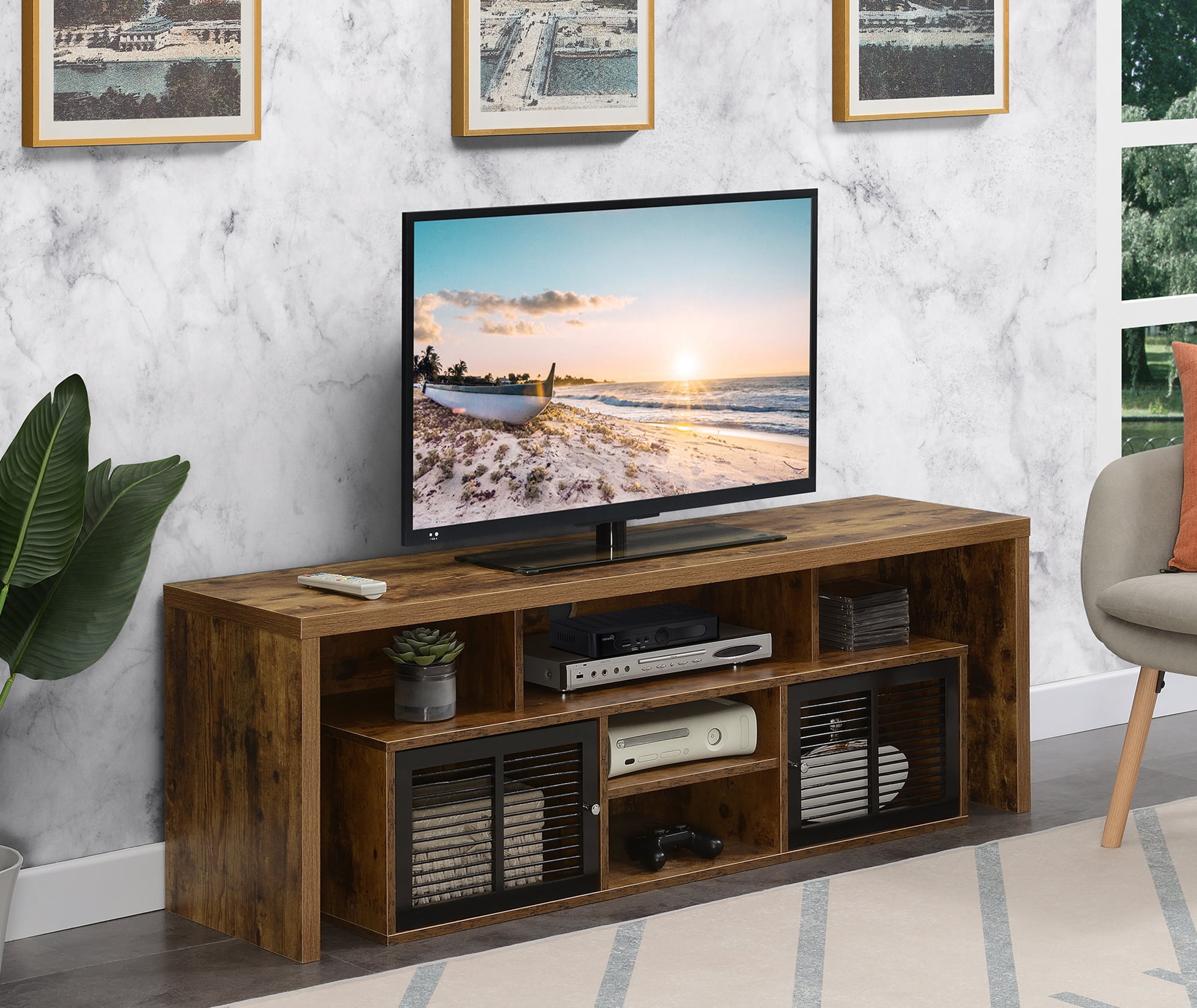 60 in. Lexington TV Stand with Storage Cabinets & Shelves, Nutmeg -  Convenience Concepts, HI2540479