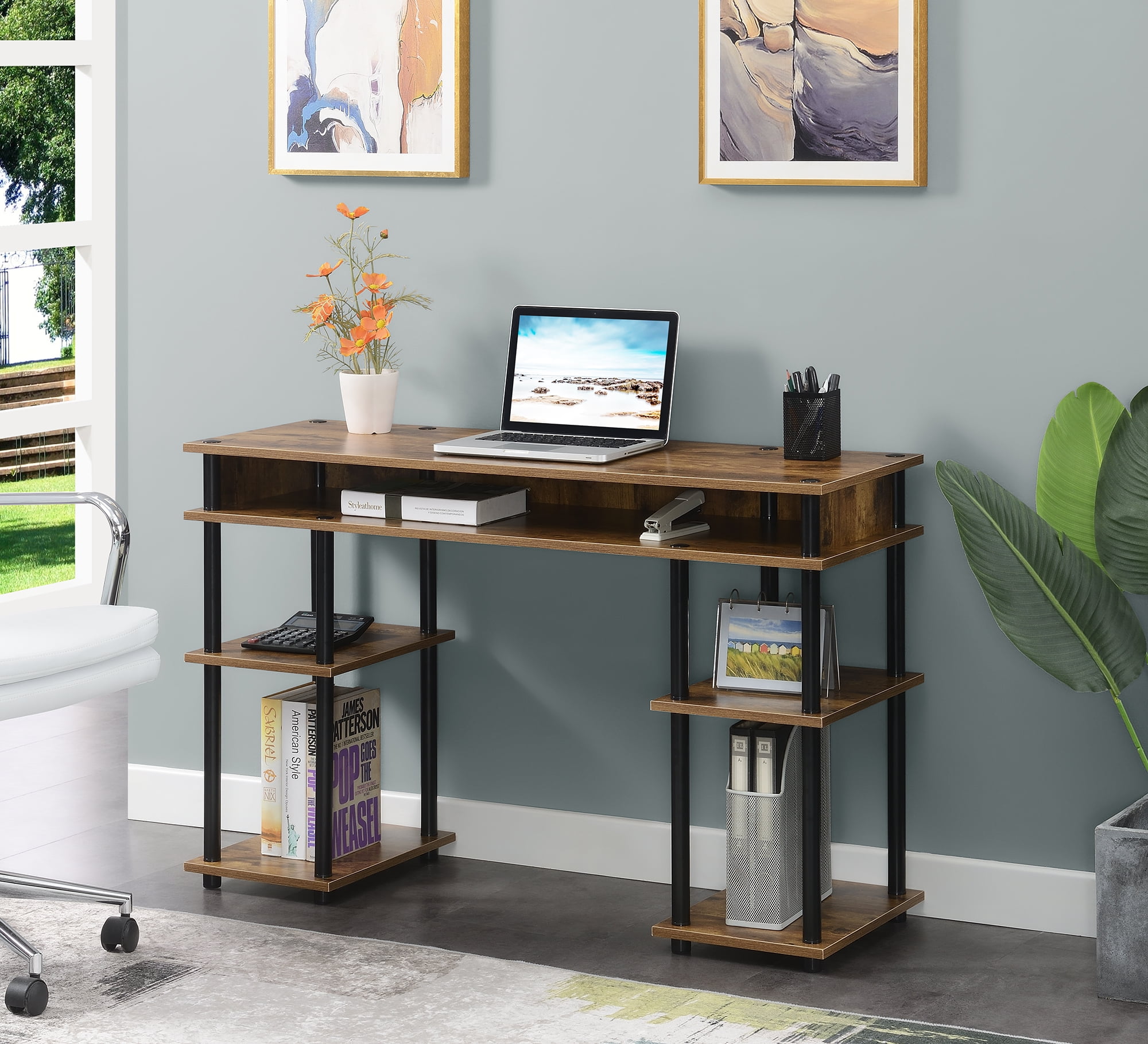 Picture of Convenience Concepts 131436BDWBL Designs2Go No Tools Student Desk with Shelves&#44; Barnwood Black