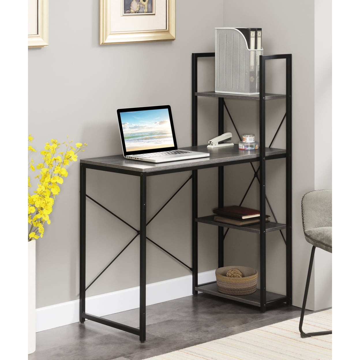 Picture of Convenience Concepts 131513CGYBL Designs2Go Office Workstation with Shelves&#44; Charcoal Gray & Black