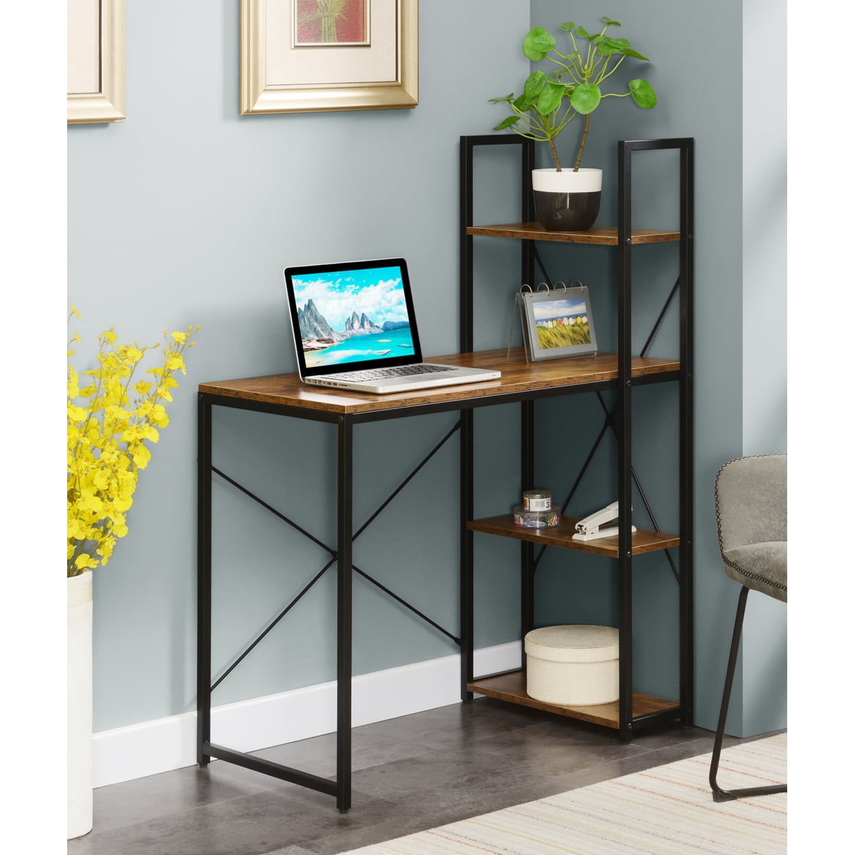 Picture of Convenience Concepts 131513BDWBL Designs2Go Office Workstation with Shelves&#44; Barnwood & Black