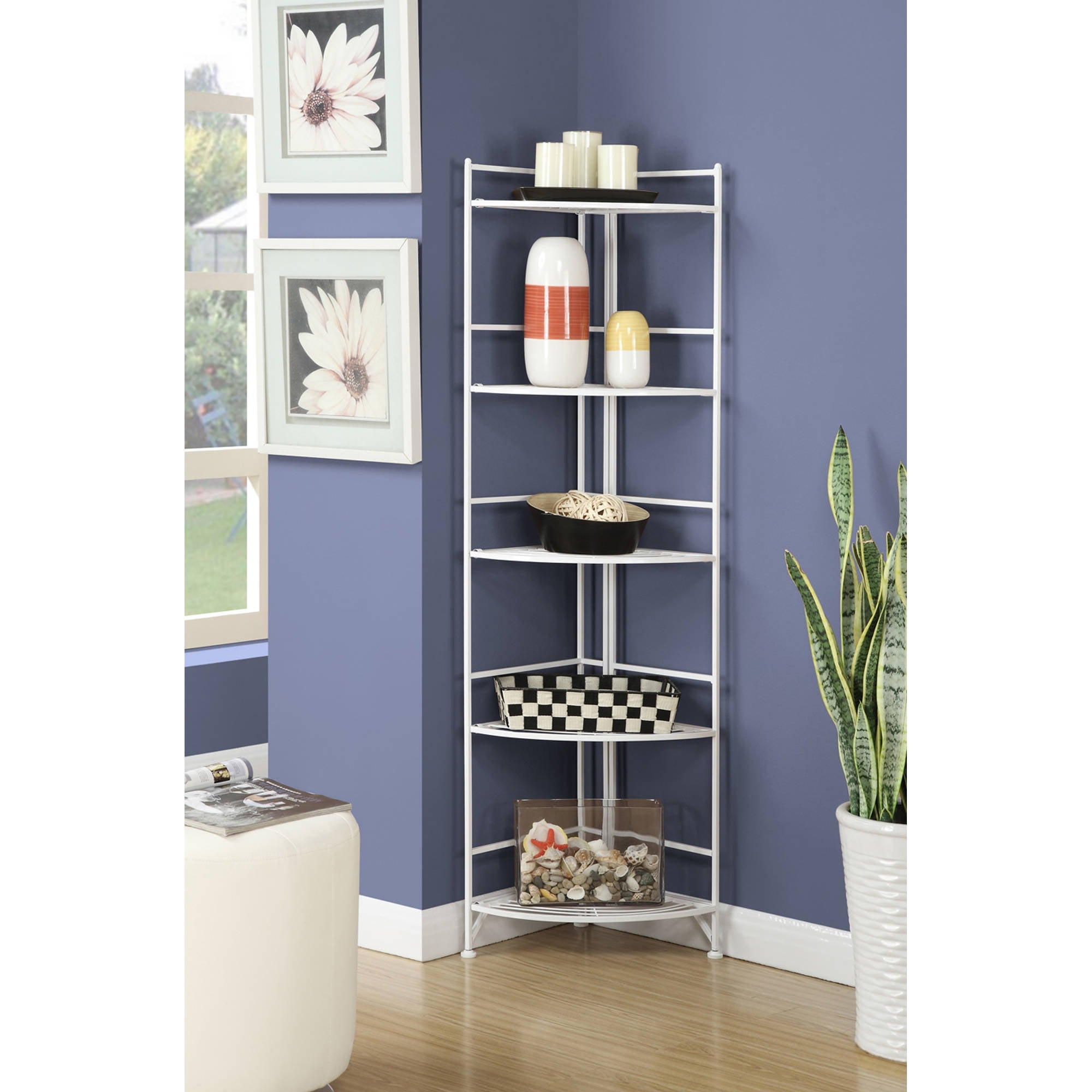 Picture of Convenience Concepts 8021W Xtra Storage 5 Tier Folding Metal Corner Shelf&#44; White