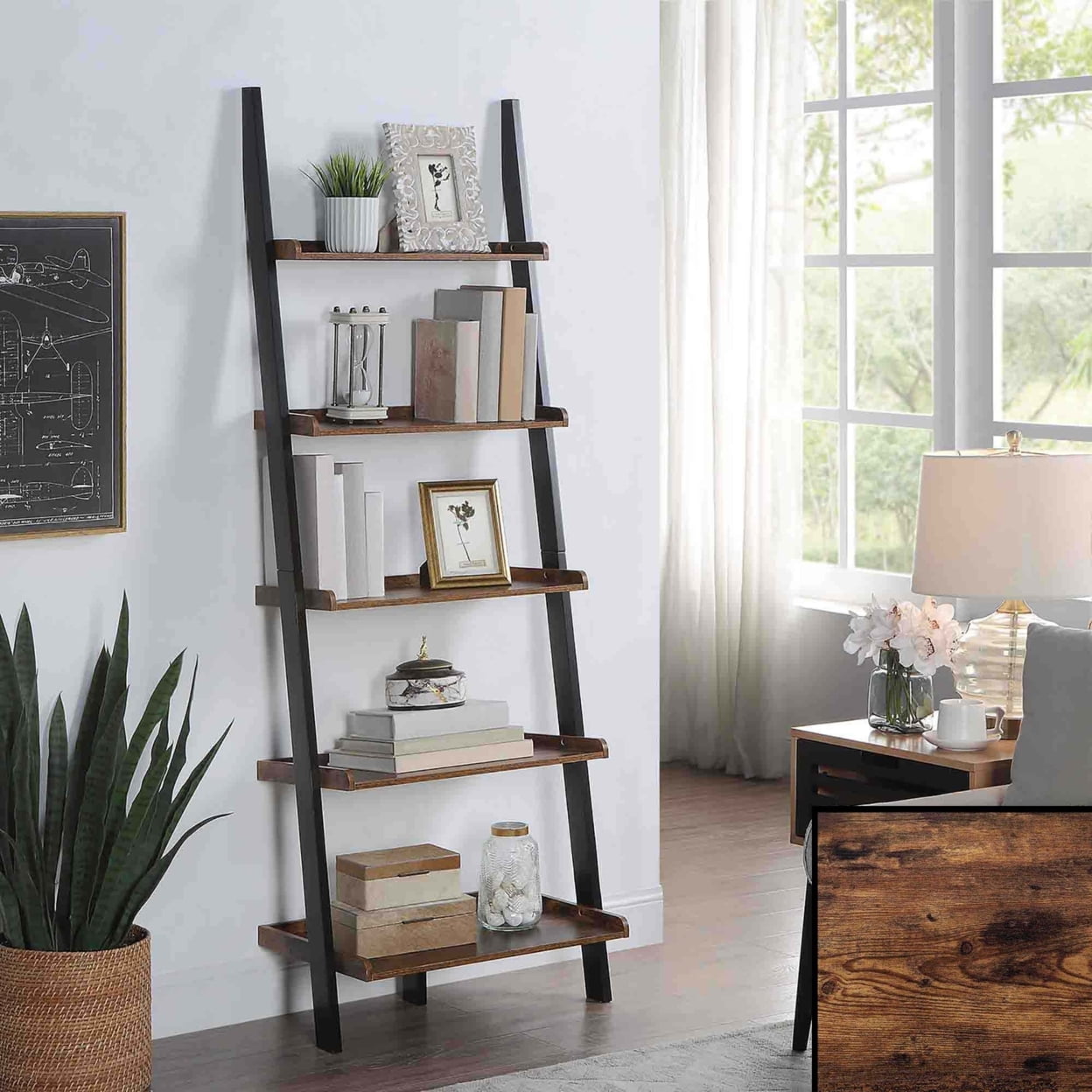 Picture of Convenience Concepts 8043391BDWBL American Heritage Bookshelf Ladder&#44; Barnwood & Black