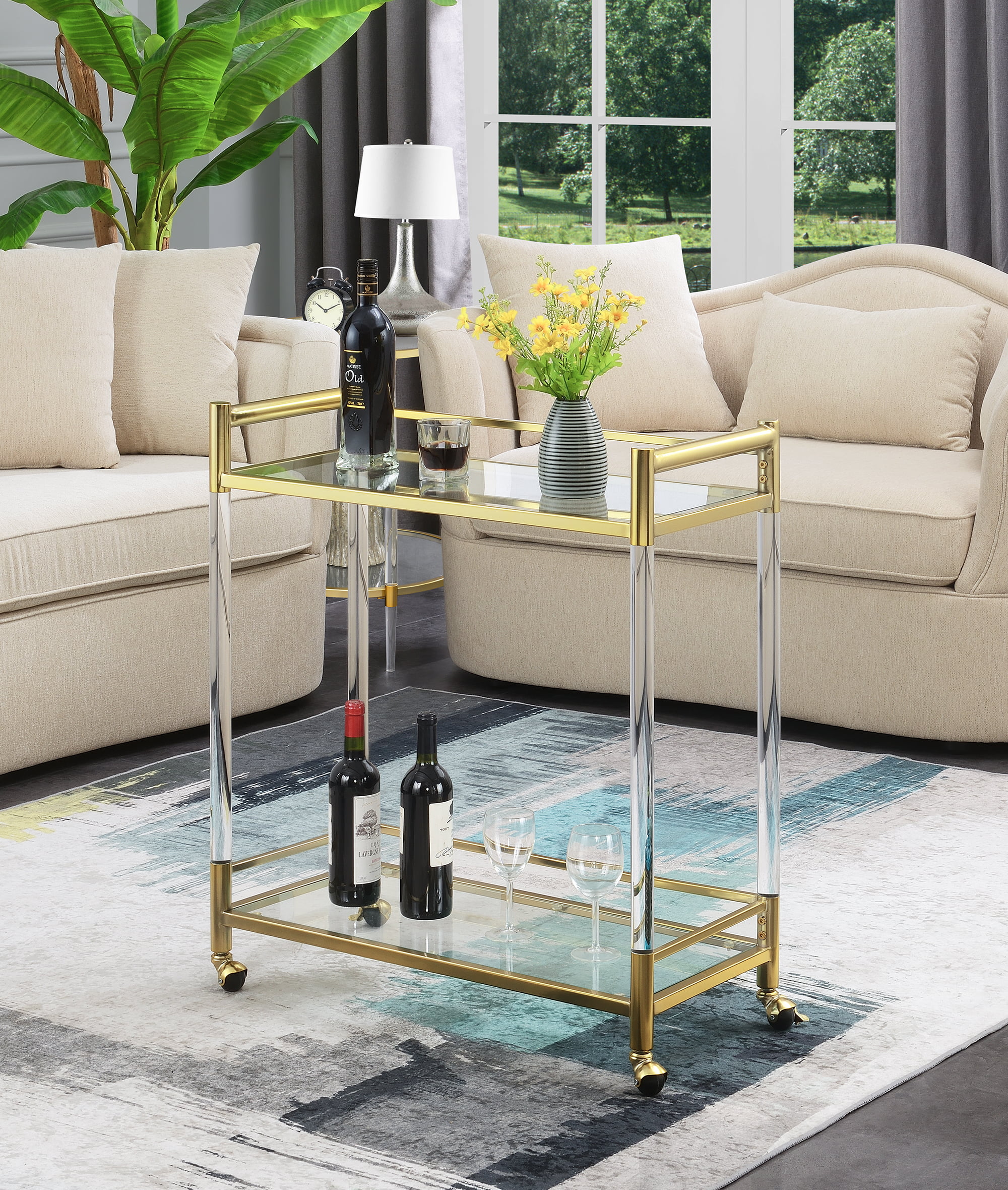 Picture of Convenience Concepts 133158G Royal Crest 2 Tier Acrylic Glass Bar Cart&#44; Gold & Glass