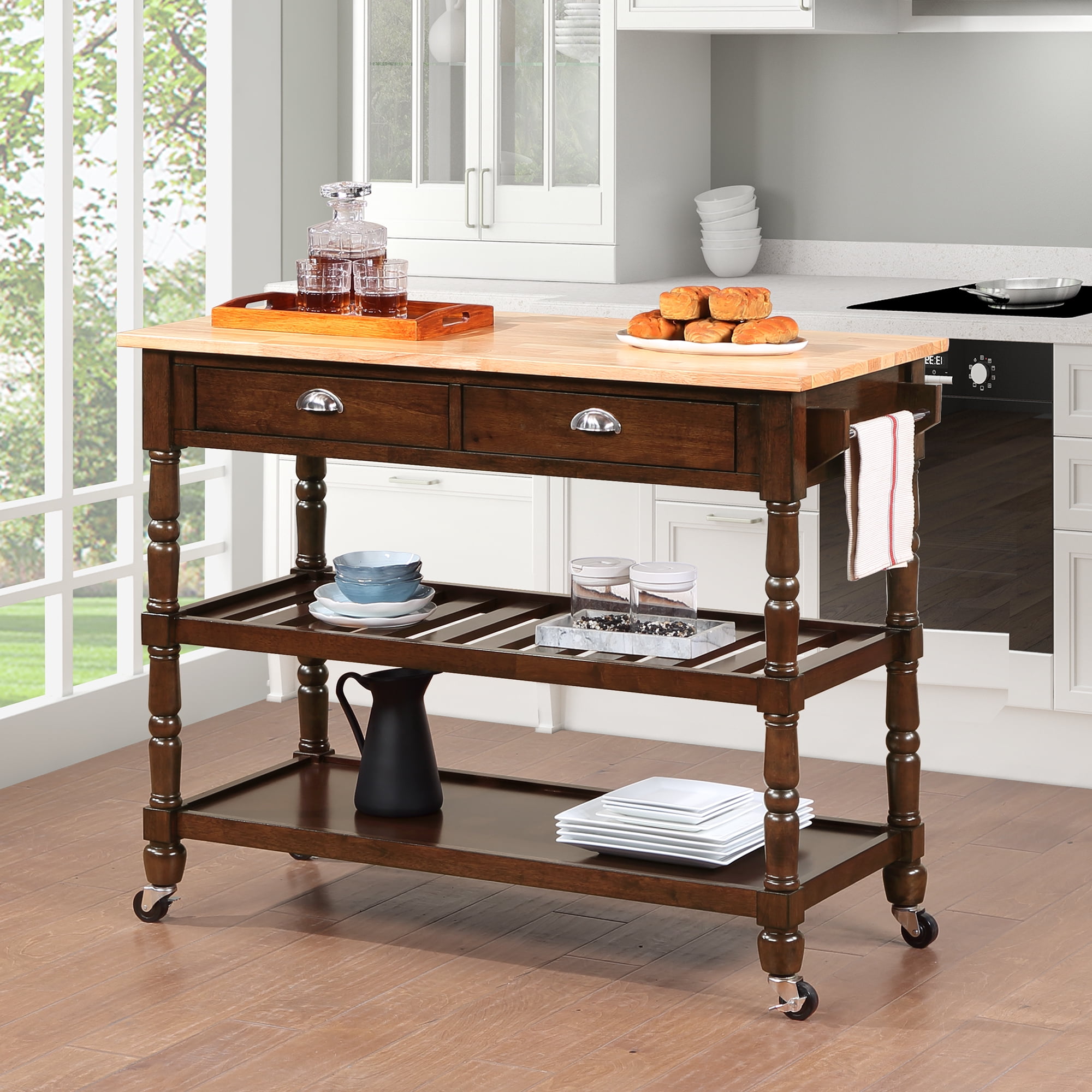 Picture of Convenience Concepts 802236BBES French Country 3 Tier Butcher Block Kitchen Cart with Drawers&#44; Espresso Wood