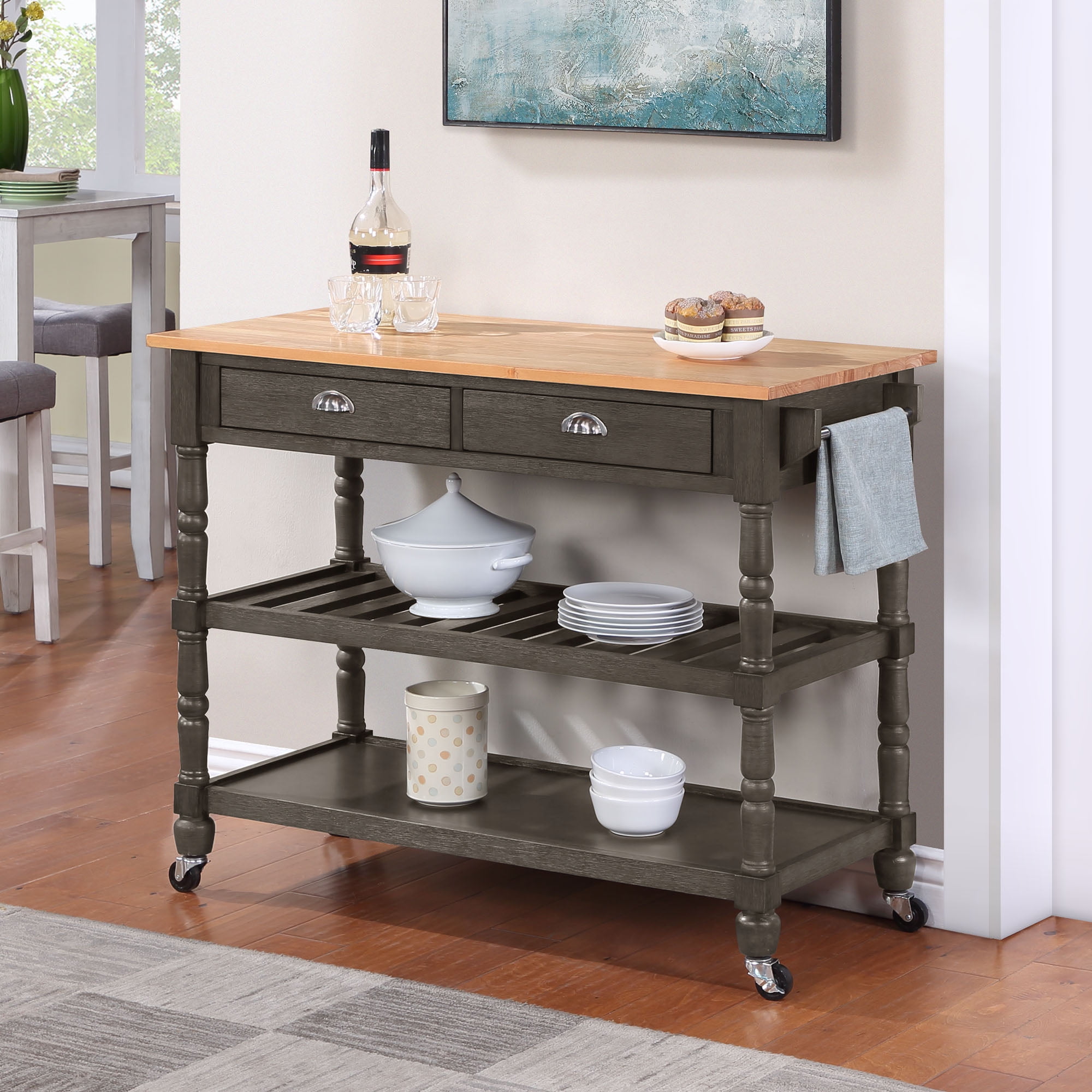 Picture of Convenience Concepts 802236BBWBDGY French Country 3 Tier Butcher Block Kitchen Cart with Drawers&#44; Gray Wood