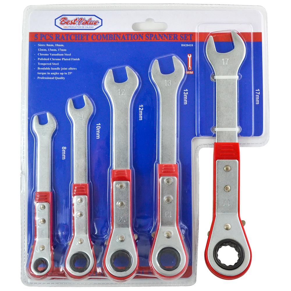H420418 Metric Ratcheting Reversible Combination Wrench Set - 5 Piece