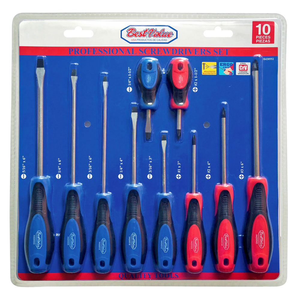 H420552 0.25 x 1.5 in. Screwdriver Set, Chrome - 10 Piece