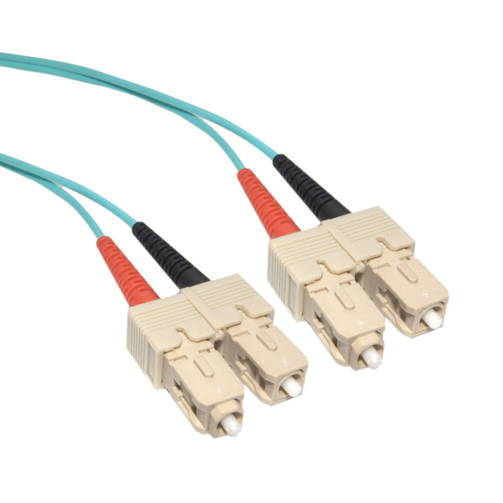 SC/UPC OM3 Duplex 2.0mm Fiber Optic Patch Cord, OFNR, Multimode 50/125, Aqua Jacket, Beige
