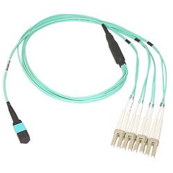 Picture of CableWholesale MPLC-31050 Plenum Fiber Optic Cable&#44; 40 Gigabit Ethernet QSFP 40GBase-SR4 to MTP & LC 24 in. Breakout Cable&#44; OM3&#44; 50 by 125&#44; 50 m