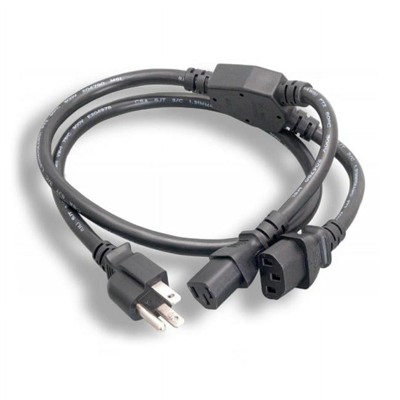 Picture of CableWholesale 10W1-01203-16Y 3 ft. 13A Computer-Monitor Power Y Cord, NEMA 5-15P to Dual C13, Black - 16AWG