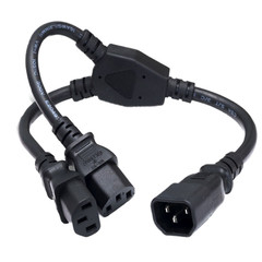 CableWholesale 10W1-02303Y 3 ft. Computer & Monitor Power Extension Y Cord - C14 to Dual C13, 13 Amp, SJT, Black