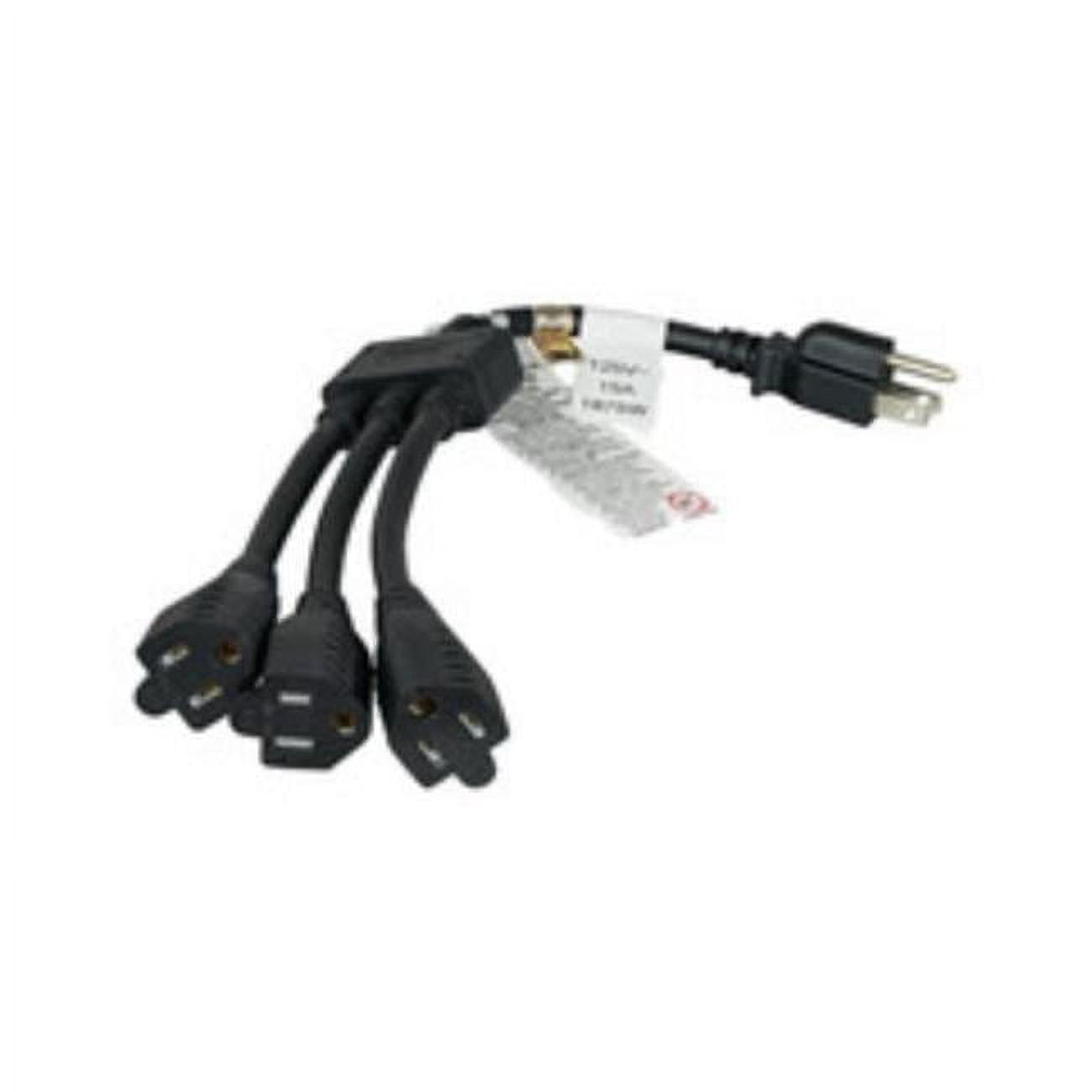 Picture of CableWholesale 10W2-02101.5W 18 in. 15A Nema 5-15P to 3X Nema 5-15R 14 AWG Power Cord Splitter, Black