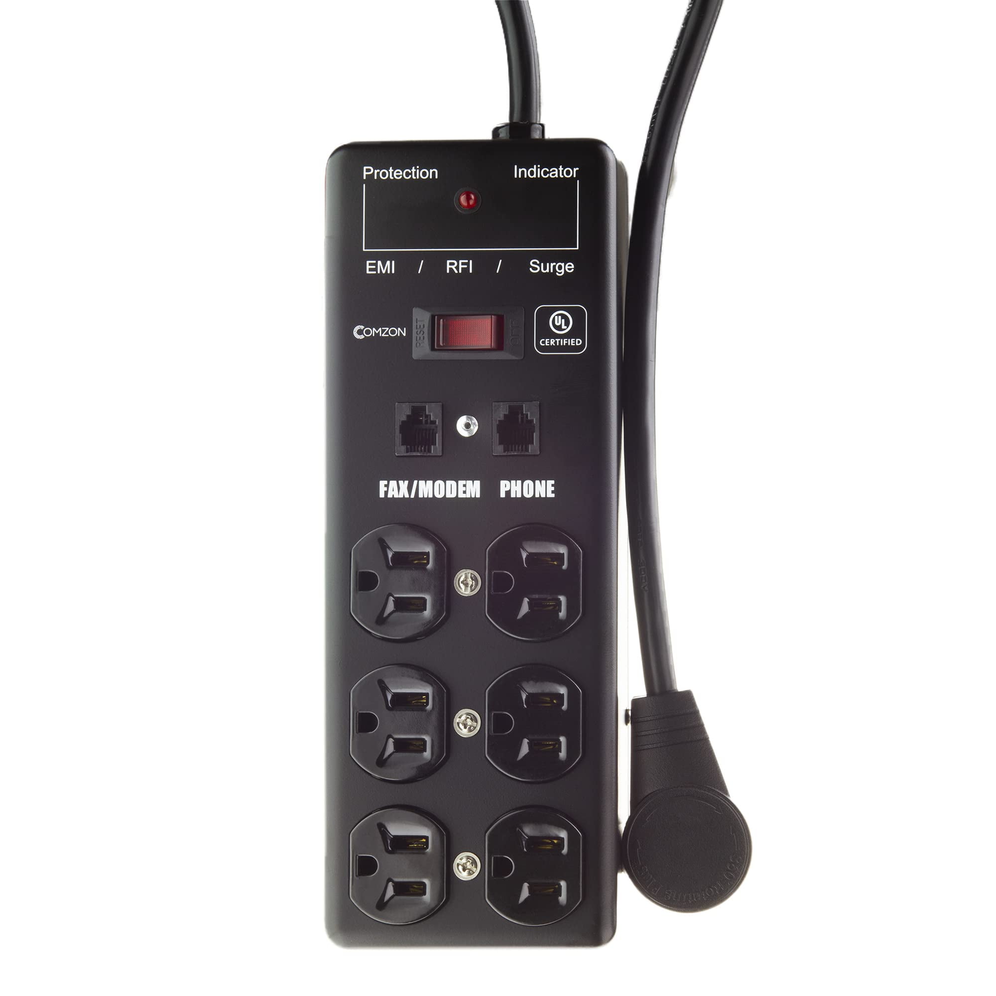 CableWholesale C2006 6 Outlet Surge Protector with Flat Rotating Plug, Black - 10 ft -  Cable Wholesale