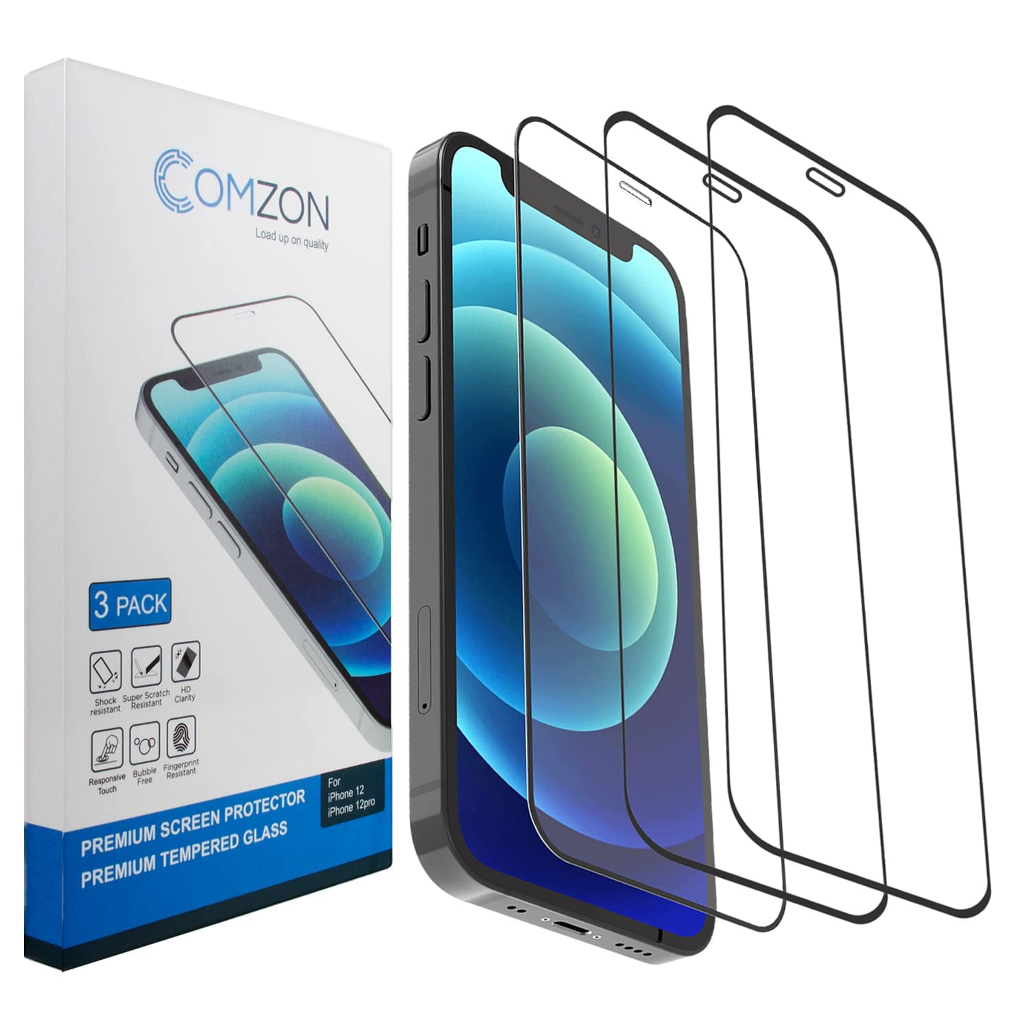 Picture of CableWholesale C2012 Tempered Glass Screen Protector for iPhone 12 & iPhone 12 Pro&#44; Pack of 3