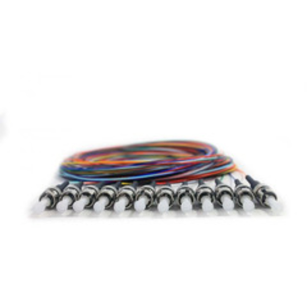 15F1-31012 3 m 12 Strand Fiber Pigtail - OM2 - 50 & 125, Multimode Black Boot ST & PC connectors
