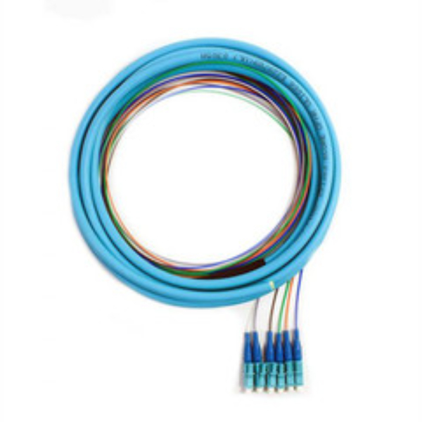 15F2-42006 3 m 6 Strand Fiber LC & PC Distribution Pigtail - Multimode 50um OM3 - Color Coded 900um Breakout