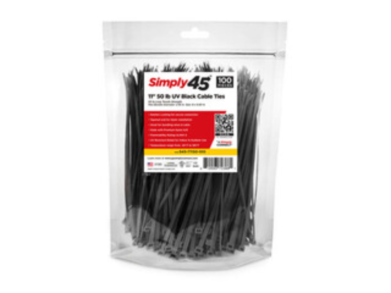 CableWholesale 30CV-011101BK 11 in. 50 lbs UV Rated Cable Tie - Black - 100 Piece