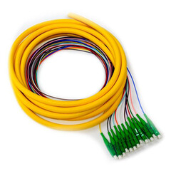 15F2-02212 3 m 12 Strand Fiber Distribution Single Mode Pigtail - Green Boot LC & APC