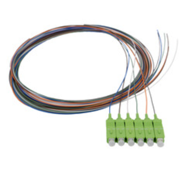 15F1-00206 3 m 6 Strand Fiber Single Mode Pigtail - SC & APC - Green Boot