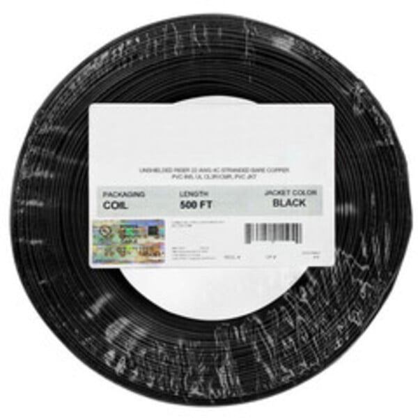 Security/Alarm Wire, Black, 22/4 (22AWG 4 Conductor), Stranded, CMR / Inwall rated, Coil Pack,