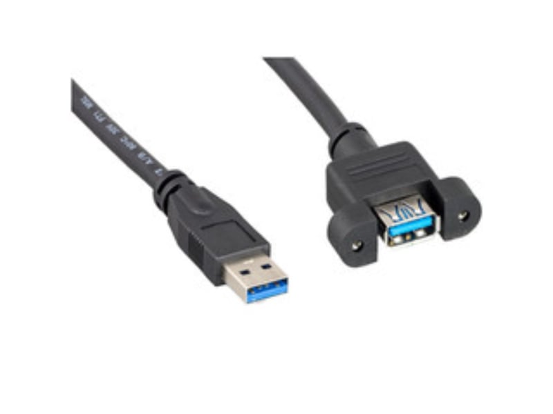 CableWholesale 10U3-24110 10 ft. USB 3.0 Panel Mount Extension Cable - Type A Male to Panel Mount Female - Black