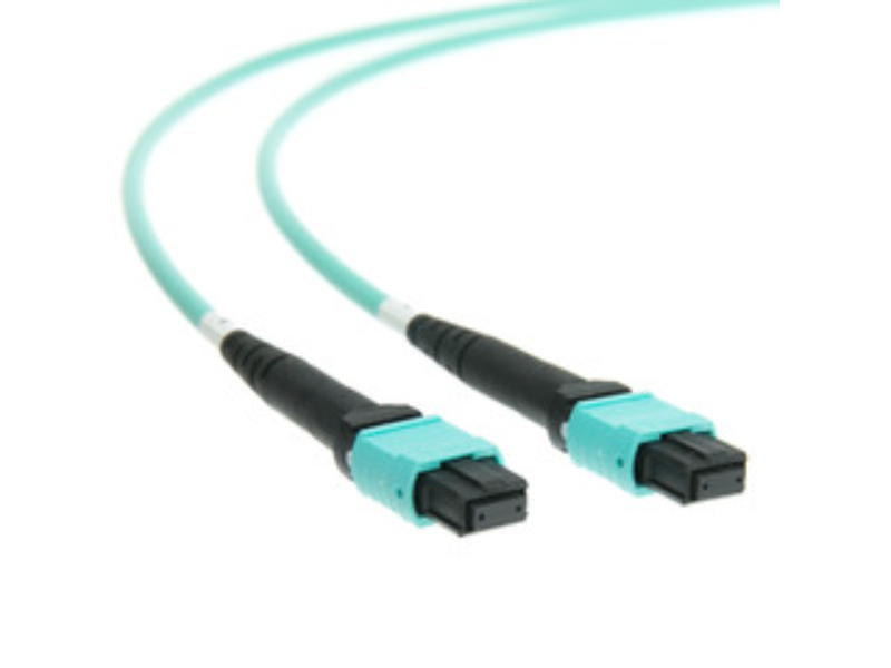 Picture of CableWholesale MPMP-41030 3 m Type B Female Plenum 12 Strand MTP & PC Fiber Optic Cable - OM4 50 & 125 Multimode - Aqua Jacket & Connector