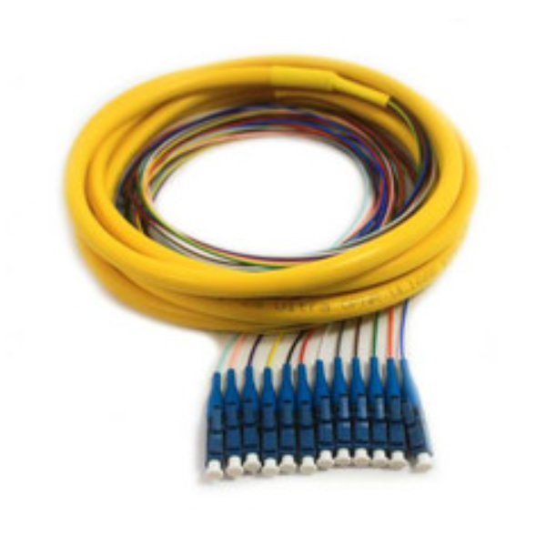 15F2-02112 3 m 12 Strand Fiber Distribution Pigtail - Single Mode - LC & UPC Connectors - Blue Boots