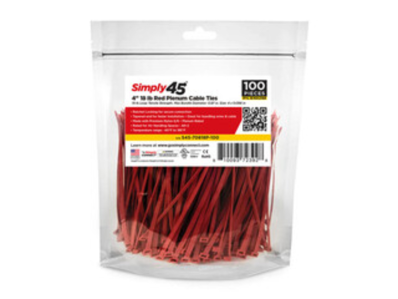 CableWholesale 31CV-07101 4 in. 18 lbs Plenum Cable Ties - Red - 100 Piece Per Bag