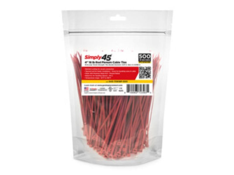 CableWholesale 31CV-07105 4 in. 18 lbs Plenum Red Air Handling Cable Ties - Red - 500 Piece Per Bag