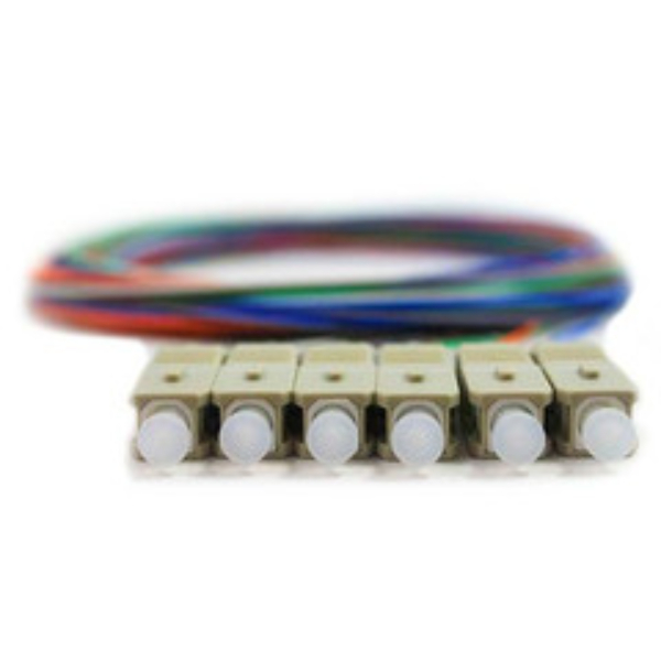 15F1-10006 3 m 6 Strand Fiber Pigtail - OM1 - 62.5 & 125, Multimode Beige Boot SC & PC Connectors