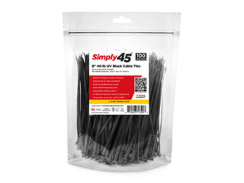 CableWholesale 30CV-01081BK 8 in. 40 lbs UV Rated Cable Tie - Black - 100 Piece
