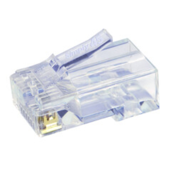 S45-1501 Simply45 Cat5e Pass Through RJ45 Crimp Connectors - Solid 24AWG & Stranded 28-26AWG - Blue Tint - Clamshell 50 Piece