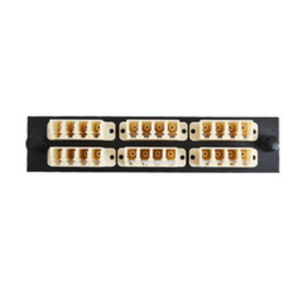 68F3-12160 LGX Compatible Adapter Plate Featuring a Bank of 6 Multimode Quad LC Connectors in Beige for OM1 & OM2 Applications - Black Powder Coat