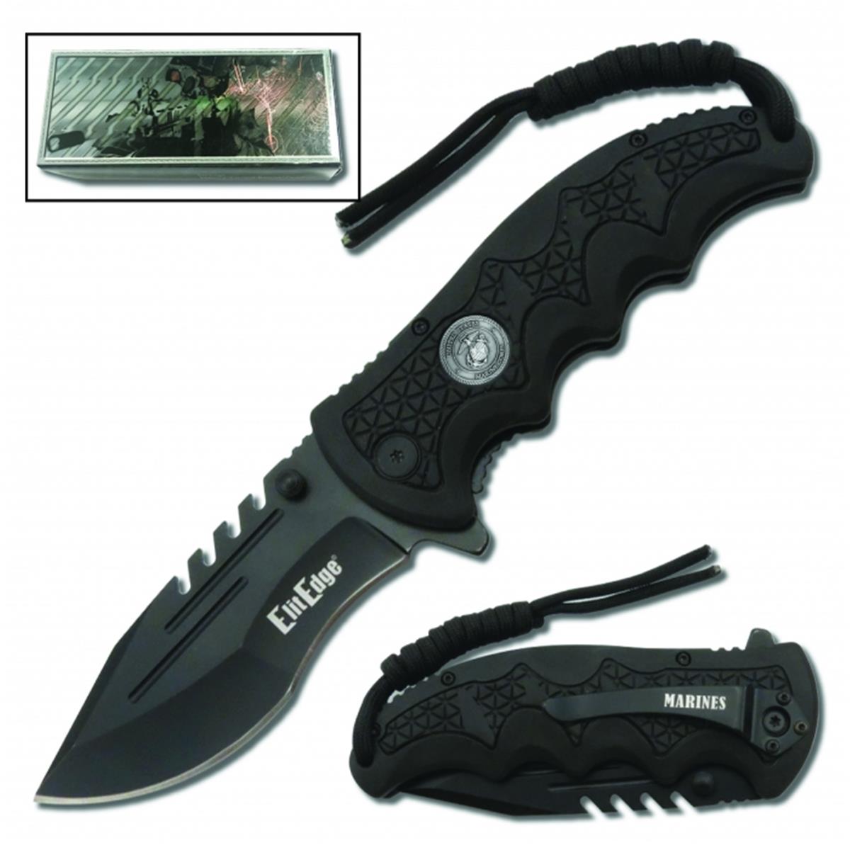 Picture of Cutting Edge Products EF03MC USMC Folding Knife Assisted Open with Belt Clip & Paracord