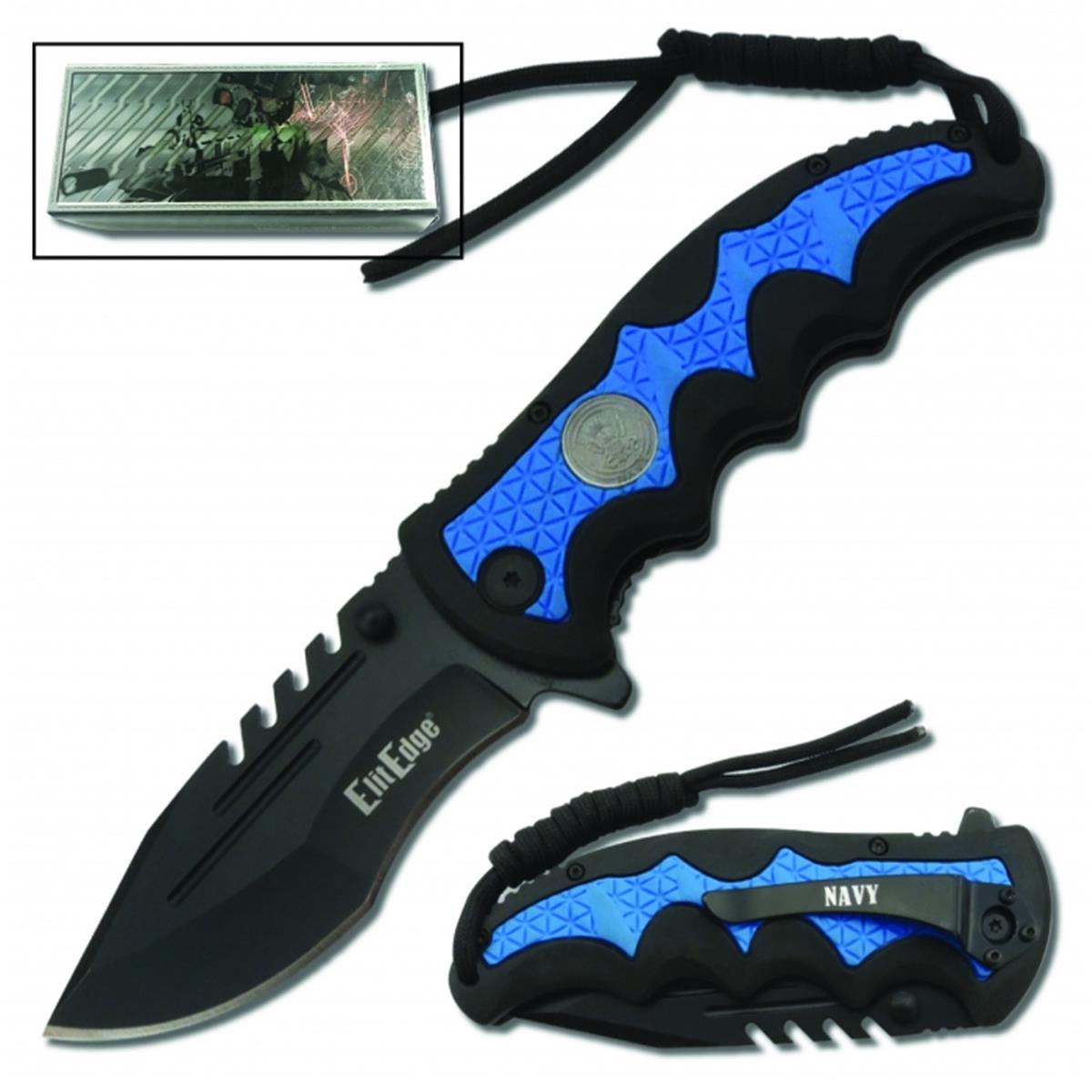 Picture of Cutting Edge Products EF03NV Navy Folding Knife Assisted Open with Belt Clip & Paracord