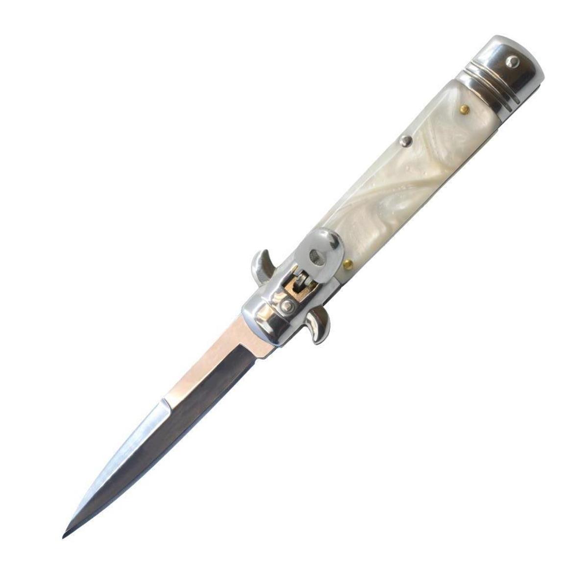 Picture of Cutting Edgees EST-8WT Stiletto Out-The-Side Knife&#44; White Marble