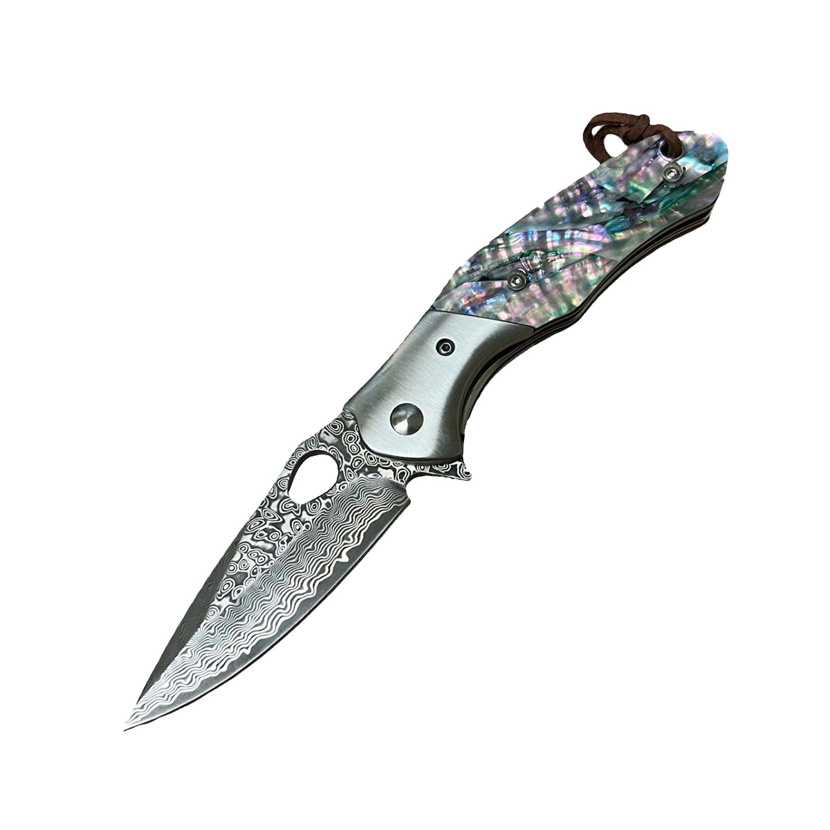 Products 10B009AB 3.5 in. Damascus Drop Point Blade & Abalone Handle Knife, Abs