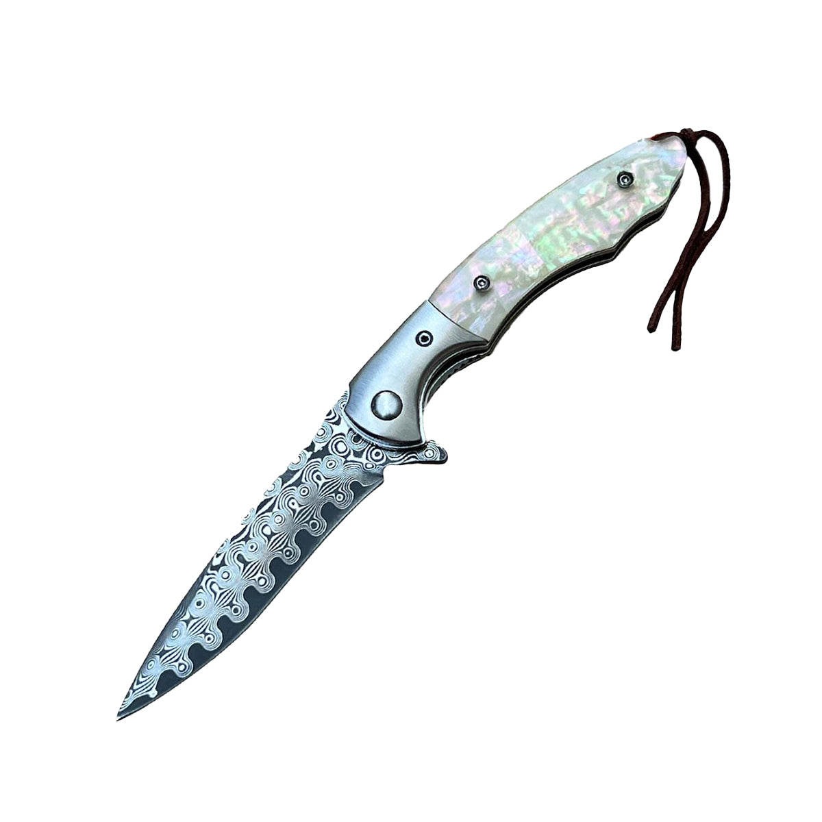 Products 10B005WP 3.5 in. Ball Bearing Folding & Drop Point Damascus Blade Knife, Steel