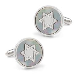 Picture of Ox & Bull Trading OB-SDMOP-STL Star of David Mother of Stainless Steel Cufflinks&#44; Pearl