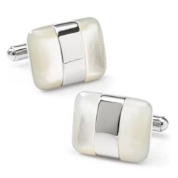 Picture of Ox & Bull Trading OB-WRP-MOP Silver Wrapped White Mother of Cufflinks&#44; Pearl