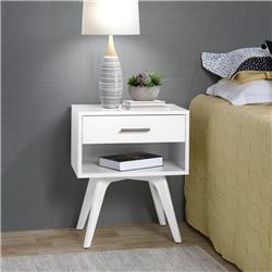 MDN03 Mid Century Modern One Drawer Nightstand, White