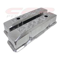 CFR HZ-6033-2-POL 1958-86 Chevy Small Block 283-305-327-350 Tall Polished Aluminum Recessed Valve Covers - Flamed -  CFR Performance