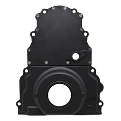 Aluminum Chevy LS Two Piece Timing Chain Cover with Cam Sensor Hole - Black